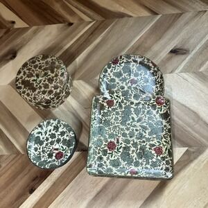 Vintage Made In Japan Alcohol Proof Floral  Paper Mache Serving Trays & Coasters